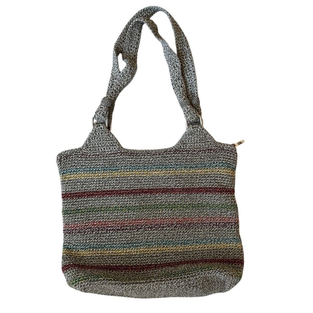 The Sak Hand-Crochet Belle Striped Boho Bag, Gray w/ Multicolor Stripes